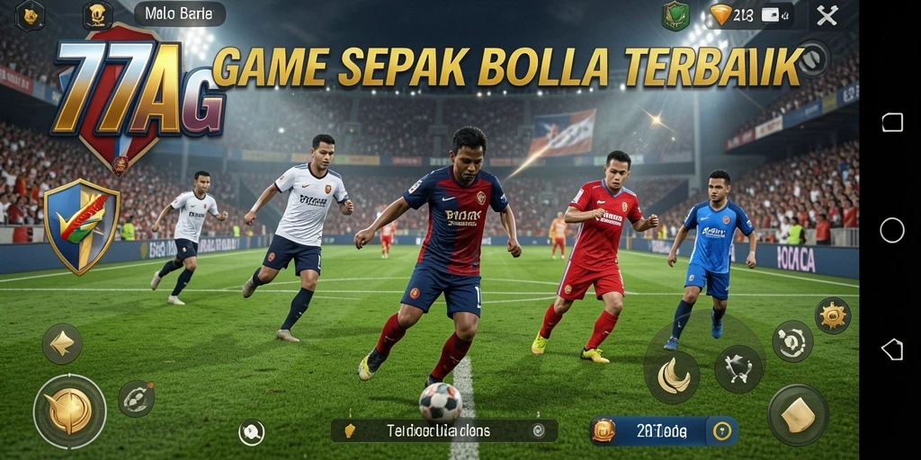 Tangkapan layar menunjukkan gameplay real-time 77AG dengan aksi sepak bola seru.