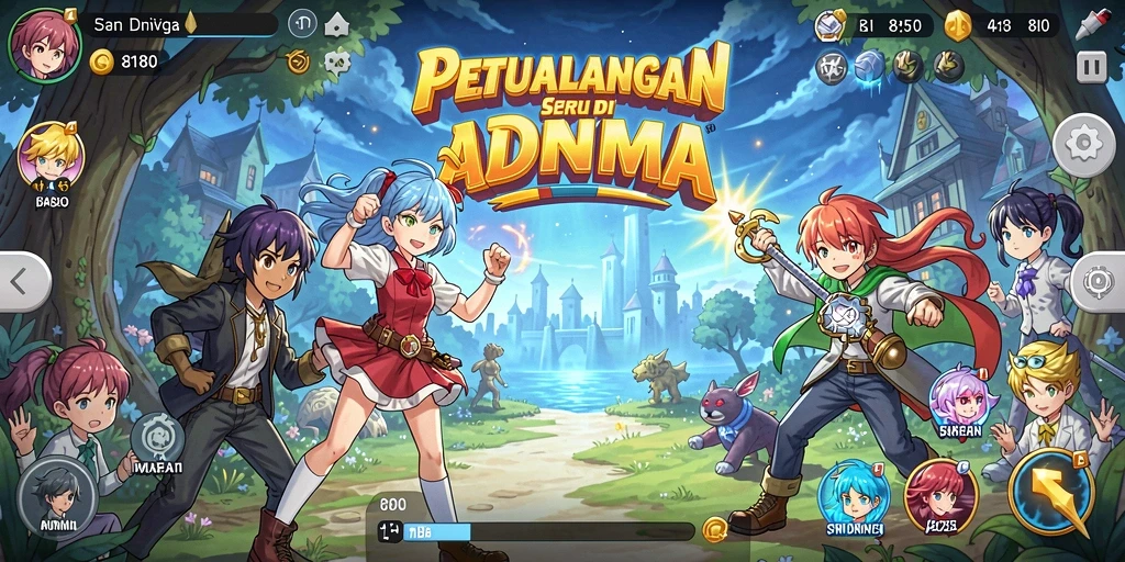 Tampilan gameplay yang menarik dengan karakter anime yang berwarna-warni.