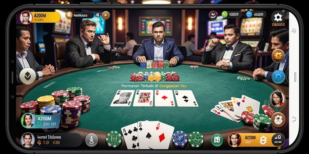 Screenshot A200M menampilkan momen seru dalam permainan Poker.