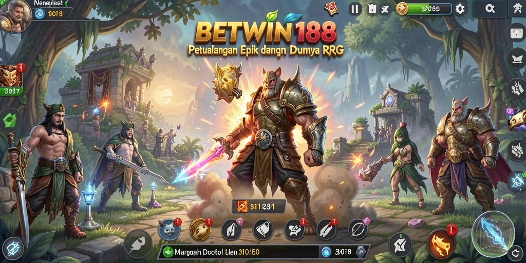 Screenshot gameplay BETWIN188 menampilkan pertarungan epik di dunia RPG.