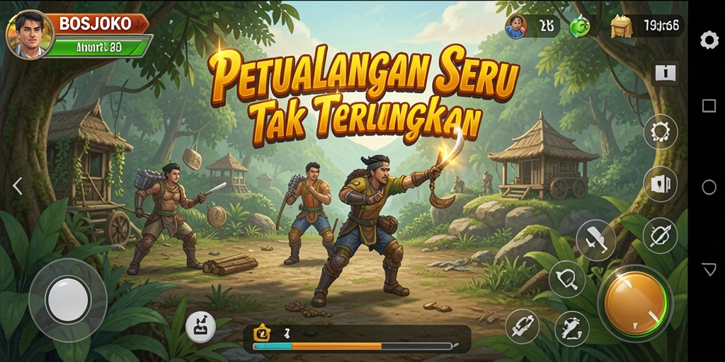 Gameplay BOSJOKO yang menampilkan petualangan seru dan grafis menawan.