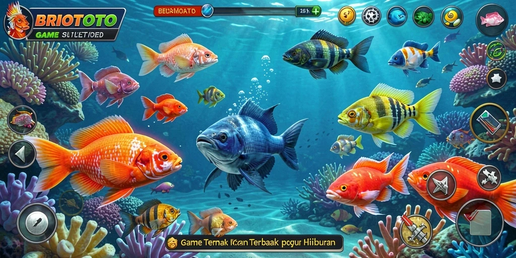 Gameplay seru BRIOTOTO dengan aksi tembak ikan yang menegangkan.