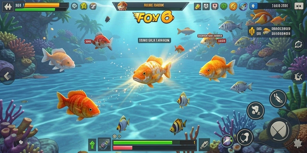 Tampilan gameplay FO8 yang seru dengan aksi menembak ikan.