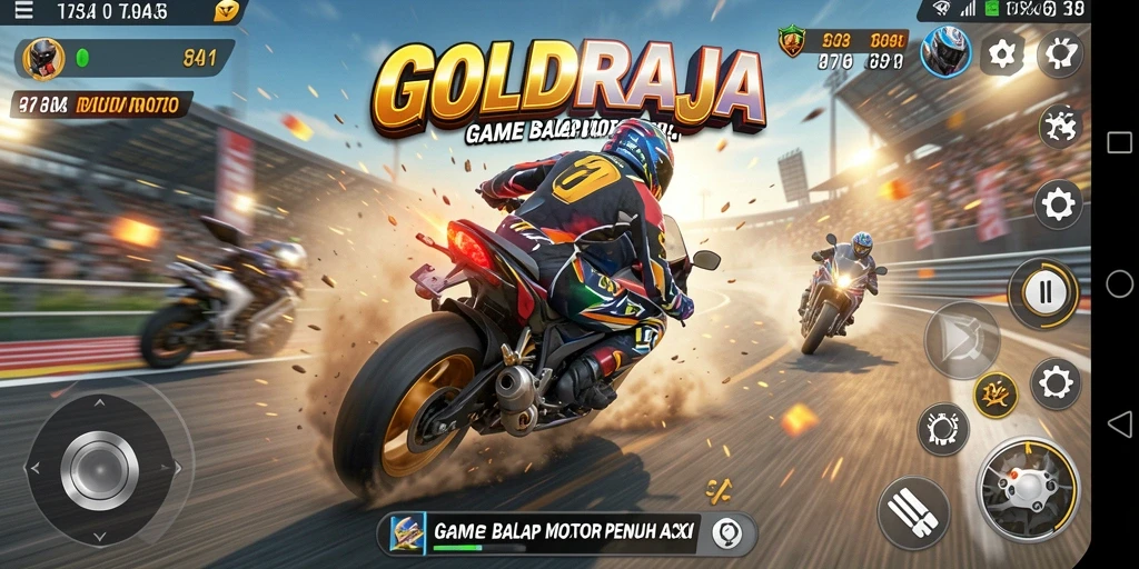 Tangkapan layar dari gameplay seru GOLDRAJA saat balapan motor.