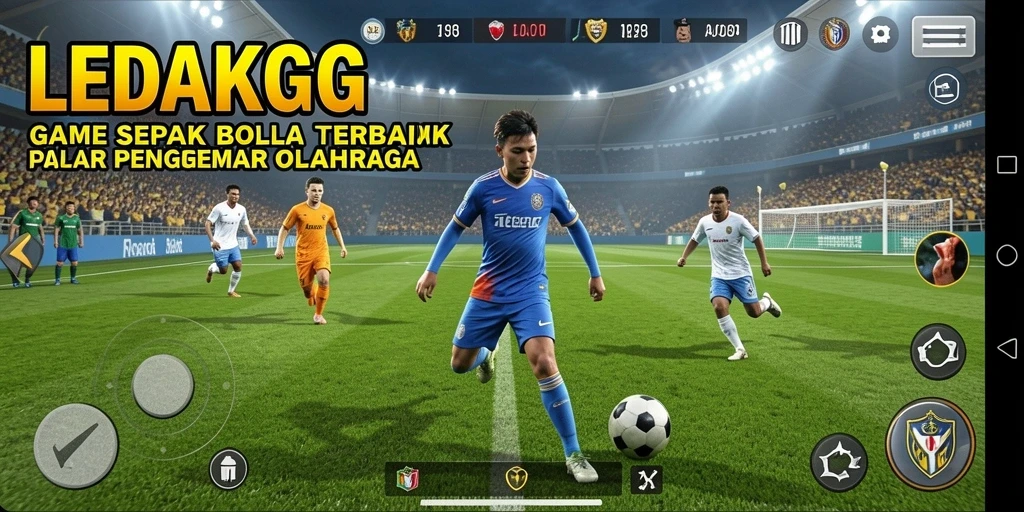 Tangkapan layar permainan LEDAKGG dengan aksi sepak bola yang mendebarkan.