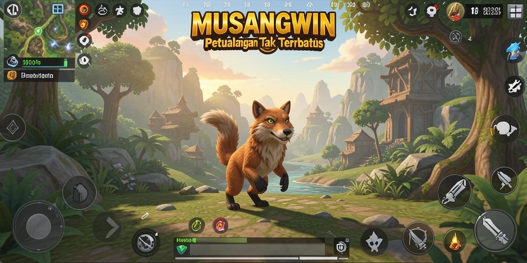 Tampilan gameplay <strong>MUSANGWIN</strong> yang menakjubkan di dunia terbuka.