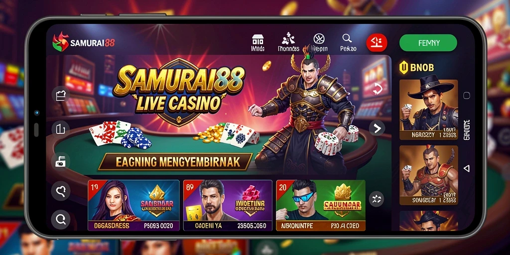 Screenshot SAMURAI88 menampilkan dealer live dan gameplay yang mendebarkan.