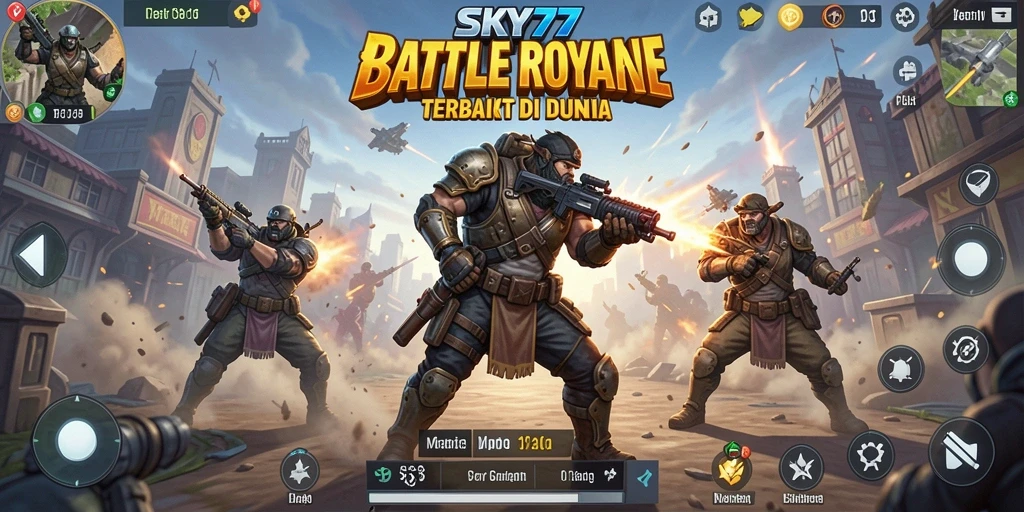 Tangkapan layar menampilkan gameplay mendebarkan di medan perang SKY77.