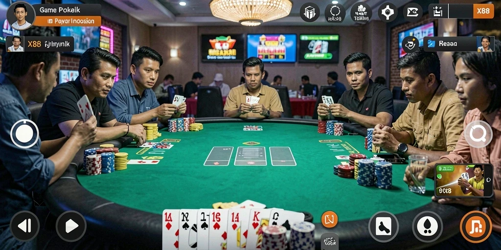 Tampilan gameplay X88 dengan suasana poker yang menarik.
